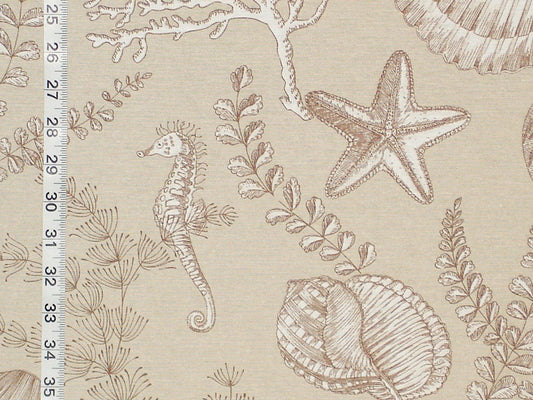 Seahorse fabric ocean reef brown toile tan 1 yd, 30"