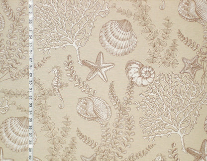 Seahorse fabric ocean reef brown toile tan 1 yd, 30"