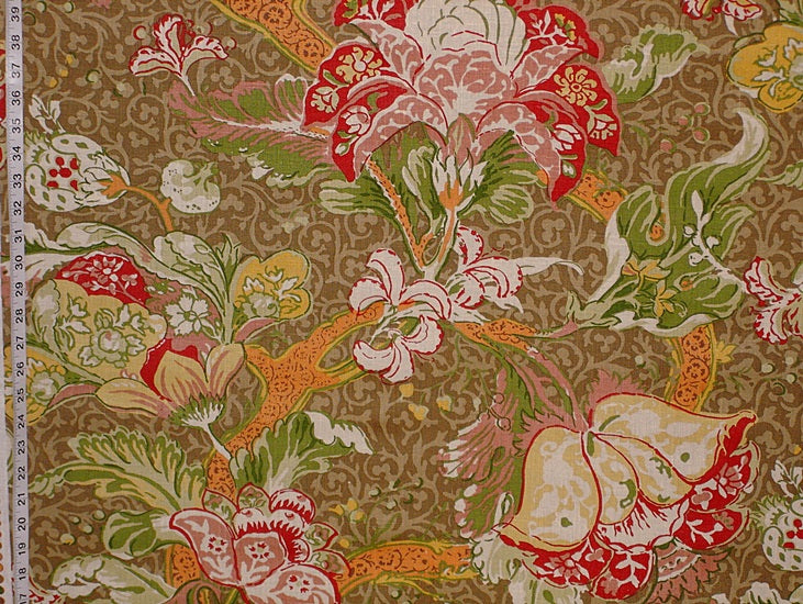 Retro brown Indienne fabric linen Schumacher floral