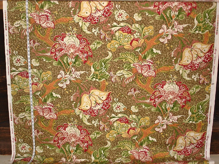 Retro brown Indienne fabric linen Schumacher floral