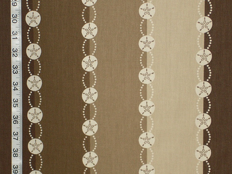 Brown Beach Stripe Fabric, Seashells & Sand Dollars
