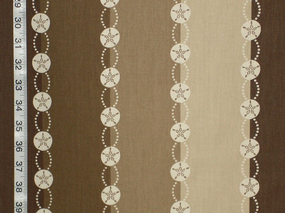 Brown Beach Stripe Fabric, Seashells & Sand Dollars