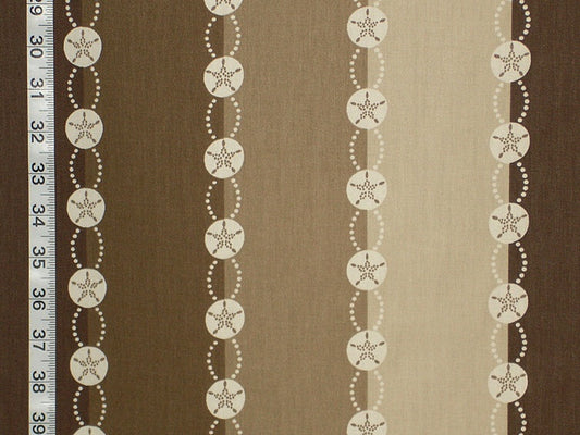 Brown Beach Stripe Fabric, Seashells & Sand Dollars