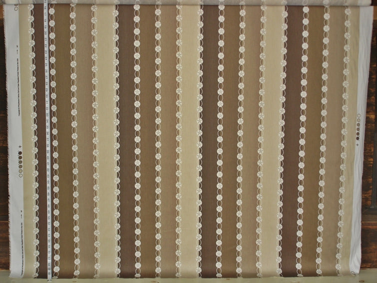 Brown Beach Stripe Fabric, Seashells & Sand Dollars
