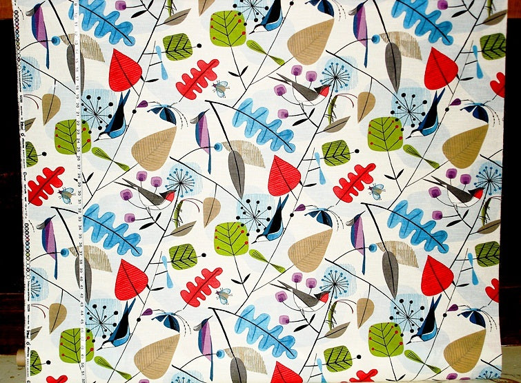 Scandinavian Fabric Retro Modern Graphic Bird Leaves