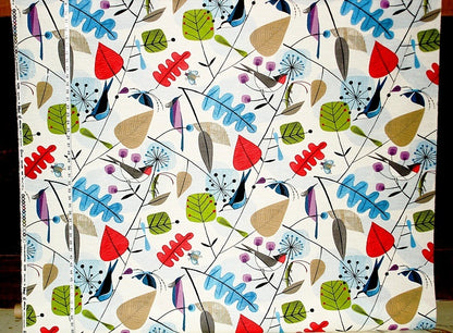 Scandinavian Fabric Retro Modern Graphic Bird Leaves