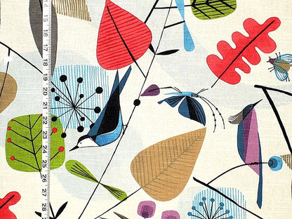 Scandinavian Fabric Retro Modern Graphic Bird Leaves