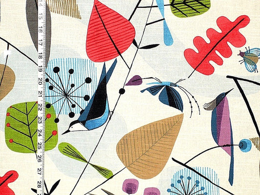 Scandinavian Fabric Retro Modern Graphic Bird Leaves