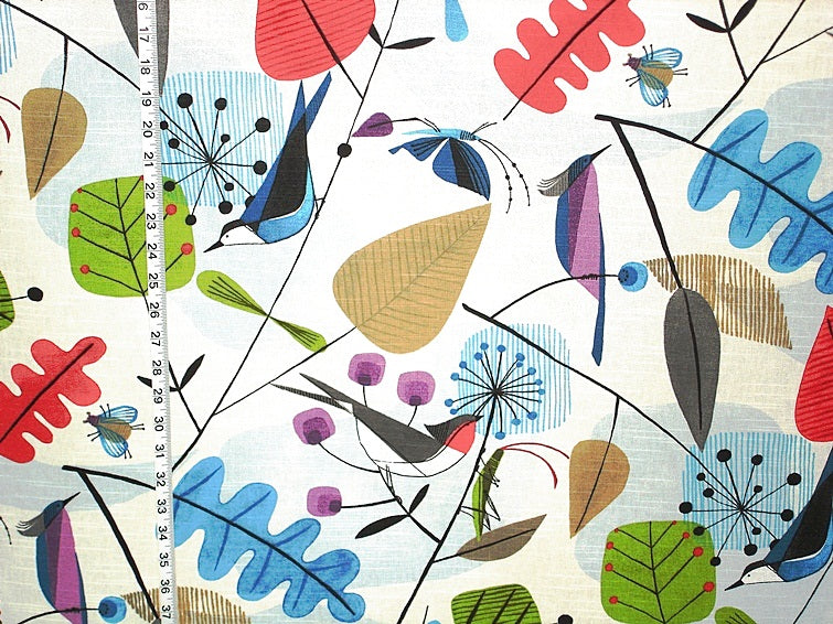 Scandinavian Fabric Retro Modern Graphic Bird Leaves