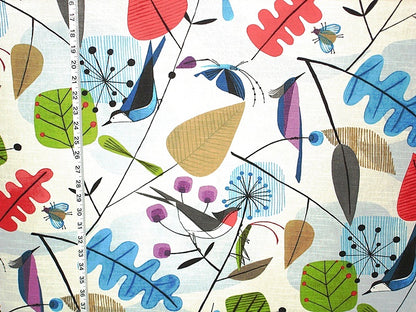 Scandinavian Fabric Retro Modern Graphic Bird Leaves