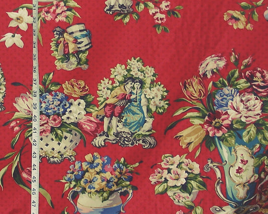 Red Staffordshire Figurine Fabric Schumacher Greeff - 11 yd Remnant