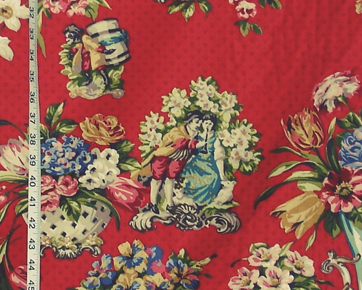 Red Staffordshire Figurine Fabric Schumacher Greeff - 11 yd Remnant