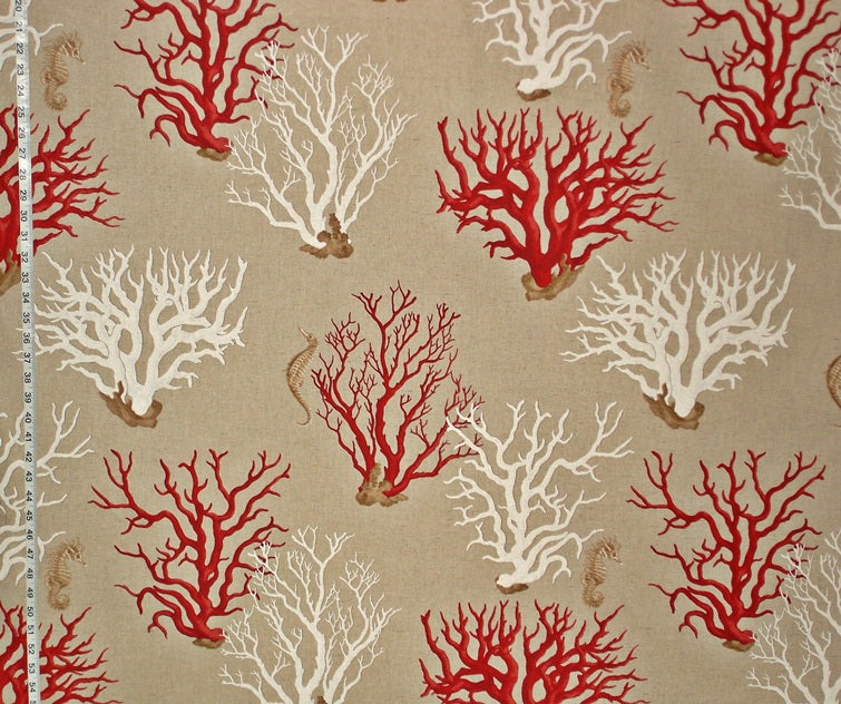 Red Coral Seahorse Fabric