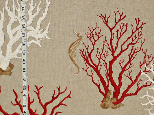 Red Coral Seahorse Fabric