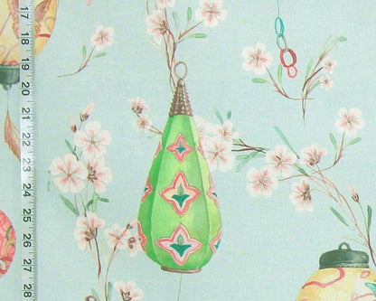 Japanese lantern wind chime fabric pastel blue