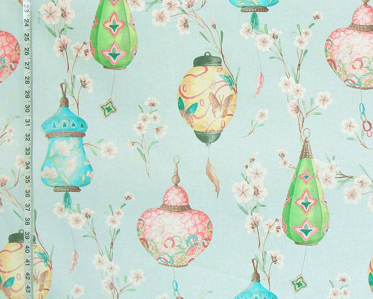 Japanese lantern wind chime fabric pastel blue
