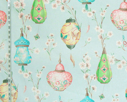 Japanese lantern wind chime fabric pastel blue