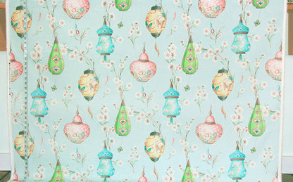 Japanese lantern wind chime fabric pastel blue