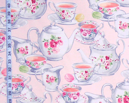 Pink teapot fabric vintage rose china teacup