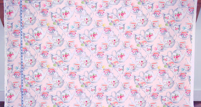 Pink teapot fabric vintage rose china teacup