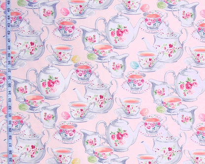 Pink teapot fabric vintage rose china teacup
