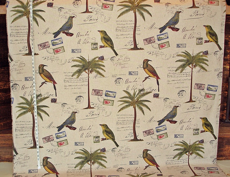Tropical Travel Fabric Bird Palm Tree Letters