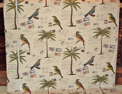 Tropical Travel Fabric Bird Palm Tree Letters