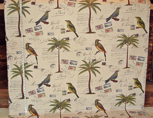 Tropical Travel Fabric Bird Palm Tree Letters
