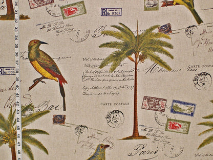 Tropical Travel Fabric Bird Palm Tree Letters