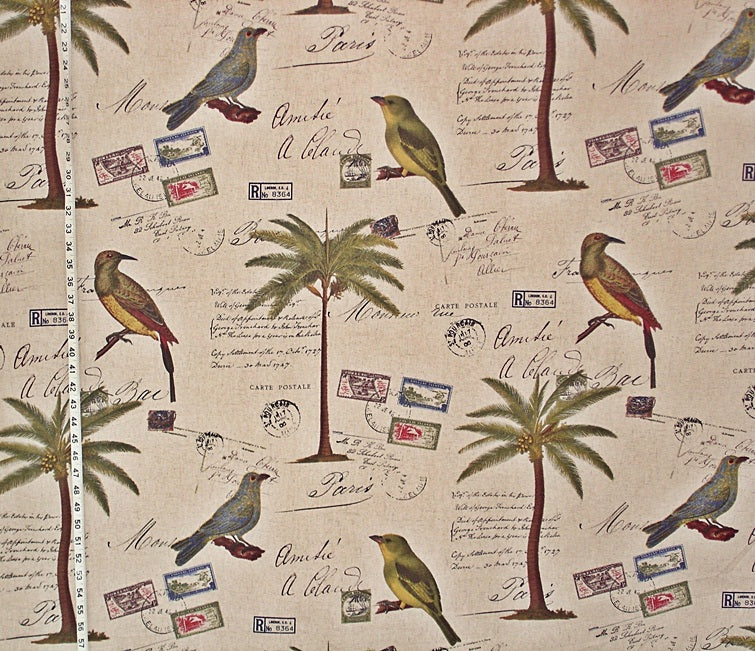 Tropical Travel Fabric Bird Palm Tree Letters