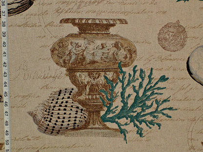 Blue Coral Fabric Seashell & Antique Urns Shipwreck