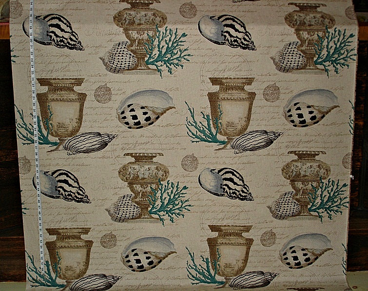 Blue Coral Fabric Seashell & Antique Urns Shipwreck