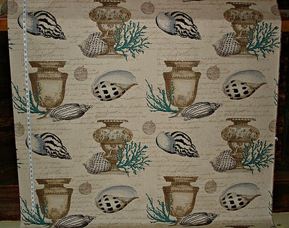 Blue Coral Fabric Seashell & Antique Urns Shipwreck