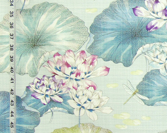 Waterlily  pond fabric dragonflies linen