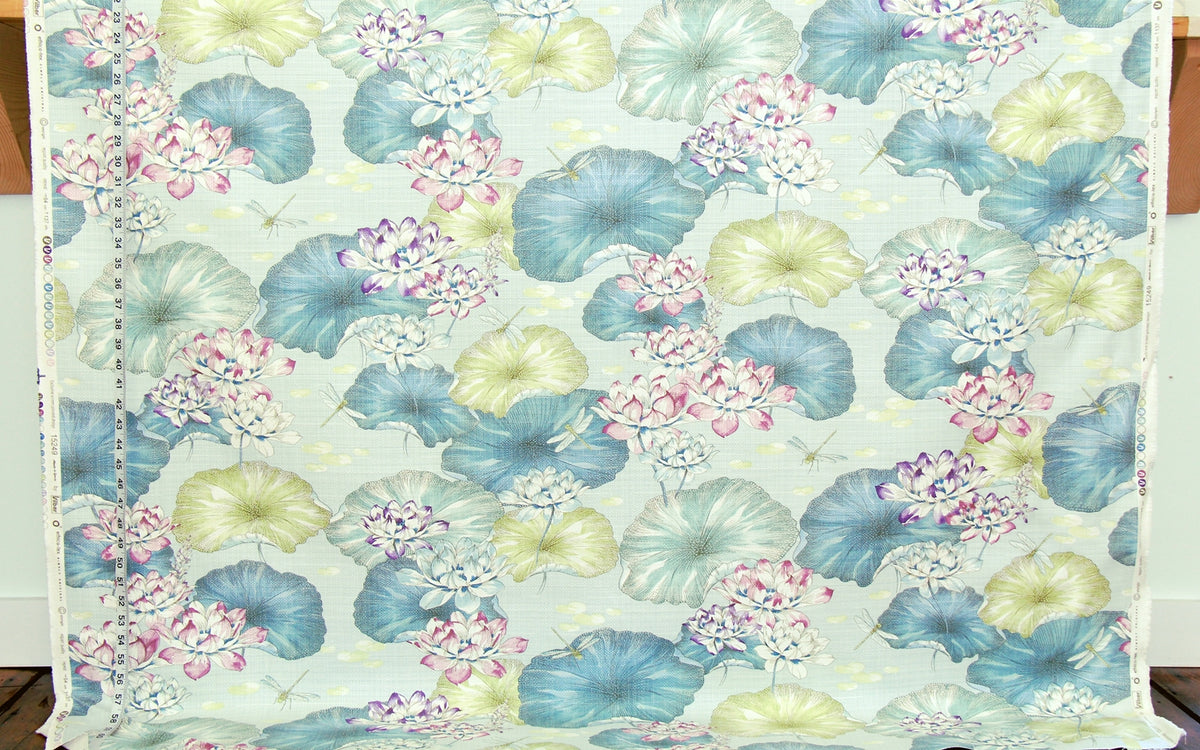 Waterlily  pond fabric dragonflies linen