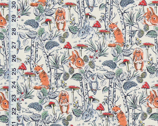 Woodland animal fabric fox owl squirrel bunny hedgehog