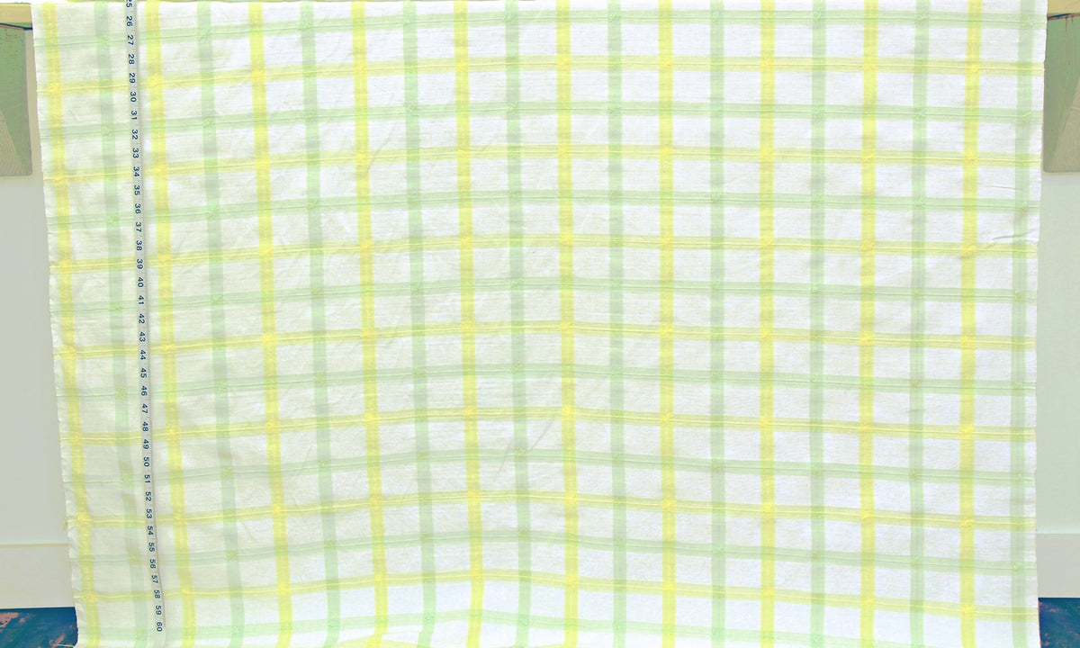 Yellow green windowpane plaid fabric