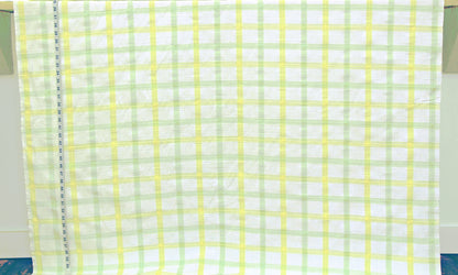 Yellow green windowpane plaid fabric