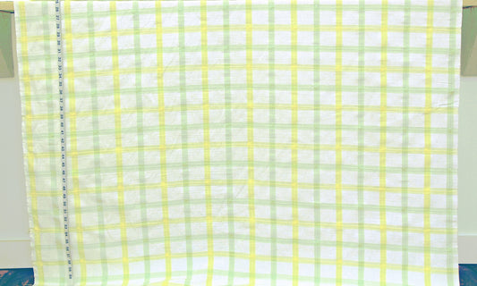 Yellow green windowpane plaid fabric