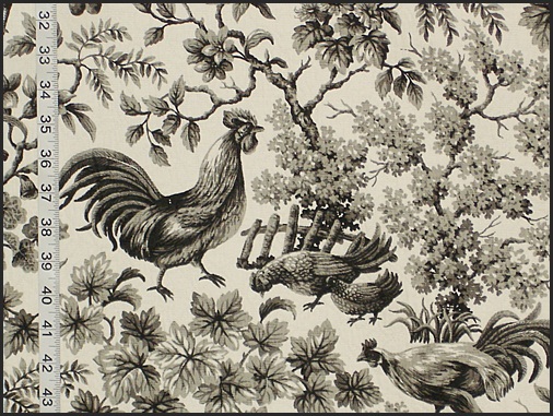 COVINGTON ROOSTER TOILE FABRIC, CHARCOAL ON CREAM