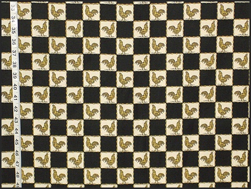 Black and White Gold Rooster Fabric