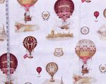 Hot air balloon fabric Paris France toile white linen Remnant- 23"