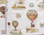 Hot air balloon fabric Paris France toile white linen Remnant- 19"