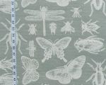 Butterfly dragonfly fabric insect bugs grey green upholstery Remnant- 17"