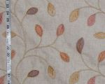 Embroidered leaf fabric fall orange purple linen Remnant- 24"