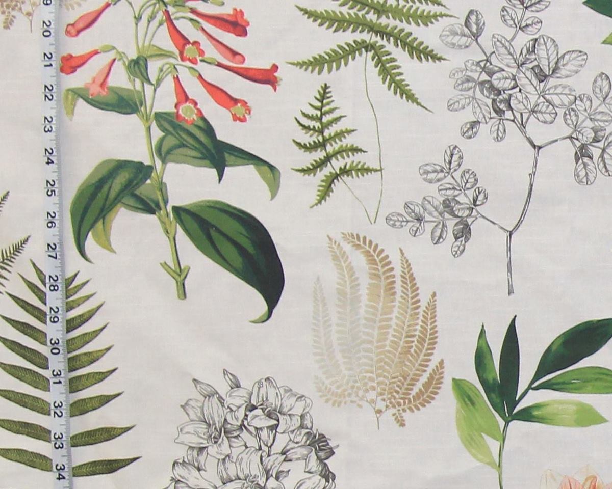 Fern fabric magnolia floral botanical toile REMNANT- 18"