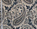 Grey indigo blue paisley fabric Tree of Life linen