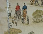 Horse hunt fabric equestrian hounds toile red blue Remnant- 35"