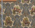 Horse jockey fabric paisley blue toile linen Remnant-23"