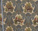 Horse jockey fabric paisley blue toile linen Remnant- 28"